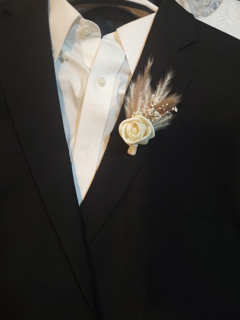 Navy Blue Aurora Pampas Wood Corsage and Boutonniere Set, Boho Wedding, Groomsmen Accessories, Ring Bearer Boutonniere | MakerPlace by Michaels Navy Blue Aurora Pampas Wood Corsage and Boutonniere Set, Boho Wedding, Groomsmen Accessories, Ring Bearer Boutonniere | MakerPlace by Michaels